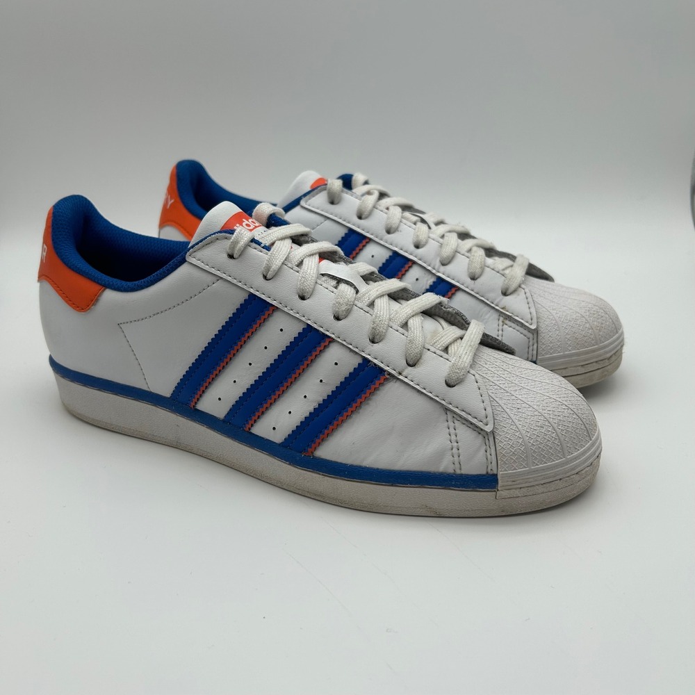 Adidas Superstar Rivalry Mens 9 White Blue‎ Orange FV2807 Shell Sneakers Knicks